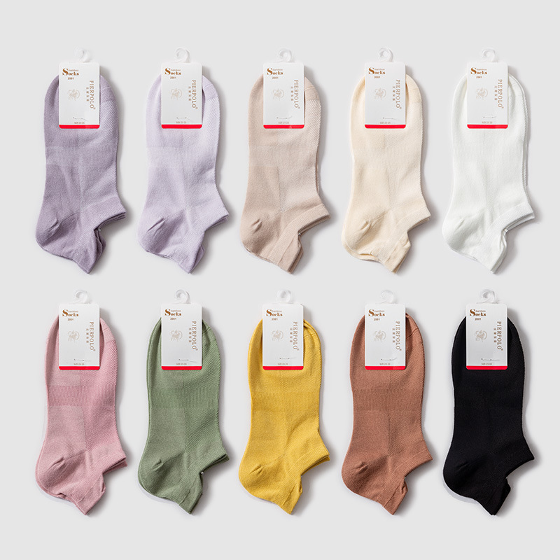 Boneless stitched socks women's spring and summer thin Sports lift ears breathable solid color socks bamboo cotton ladies boat Socks wholesale