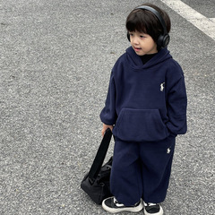 Boys' Double-Faced Fleece Set Autumn/Winter Children's Clothing Children's Thick Hooded Casual Two-Piece Sweatshirt and Pants Trendy