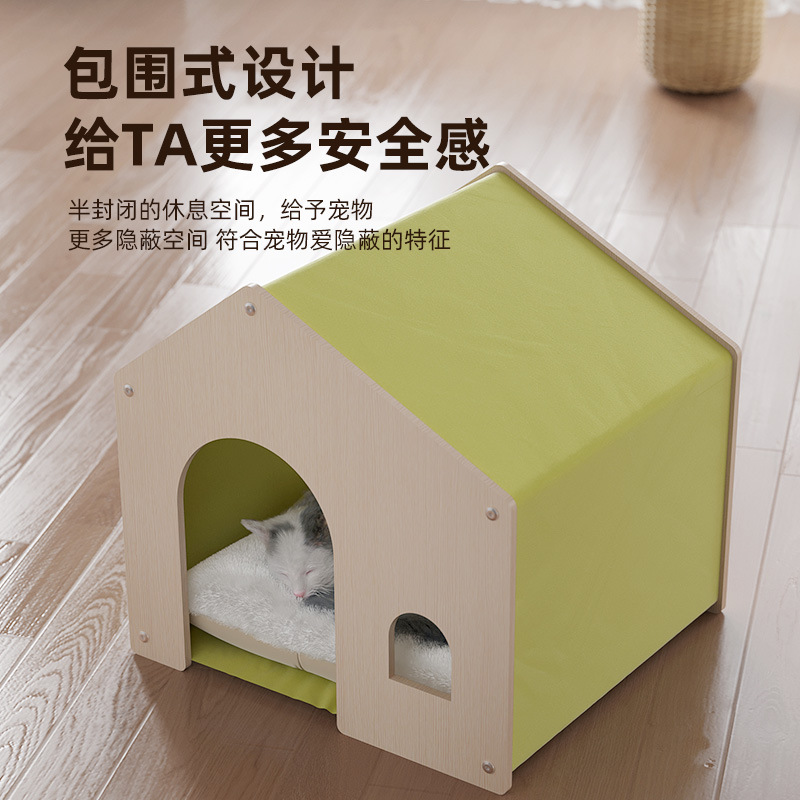 Casa de madera para gatos de alta calidad de pelo directo de fábrica, casa de parto para perros, cuatro estaciones, muebles de madera maciza ecológicos universales, extraíbles y lavables, no bochornoso