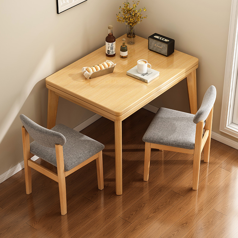 Mesa de comedor plegable de tipo pequeño con piernas de madera sólida retráctiles multifuncionales nórdicas simple combinación de mesa y silla de madera cuadrada
