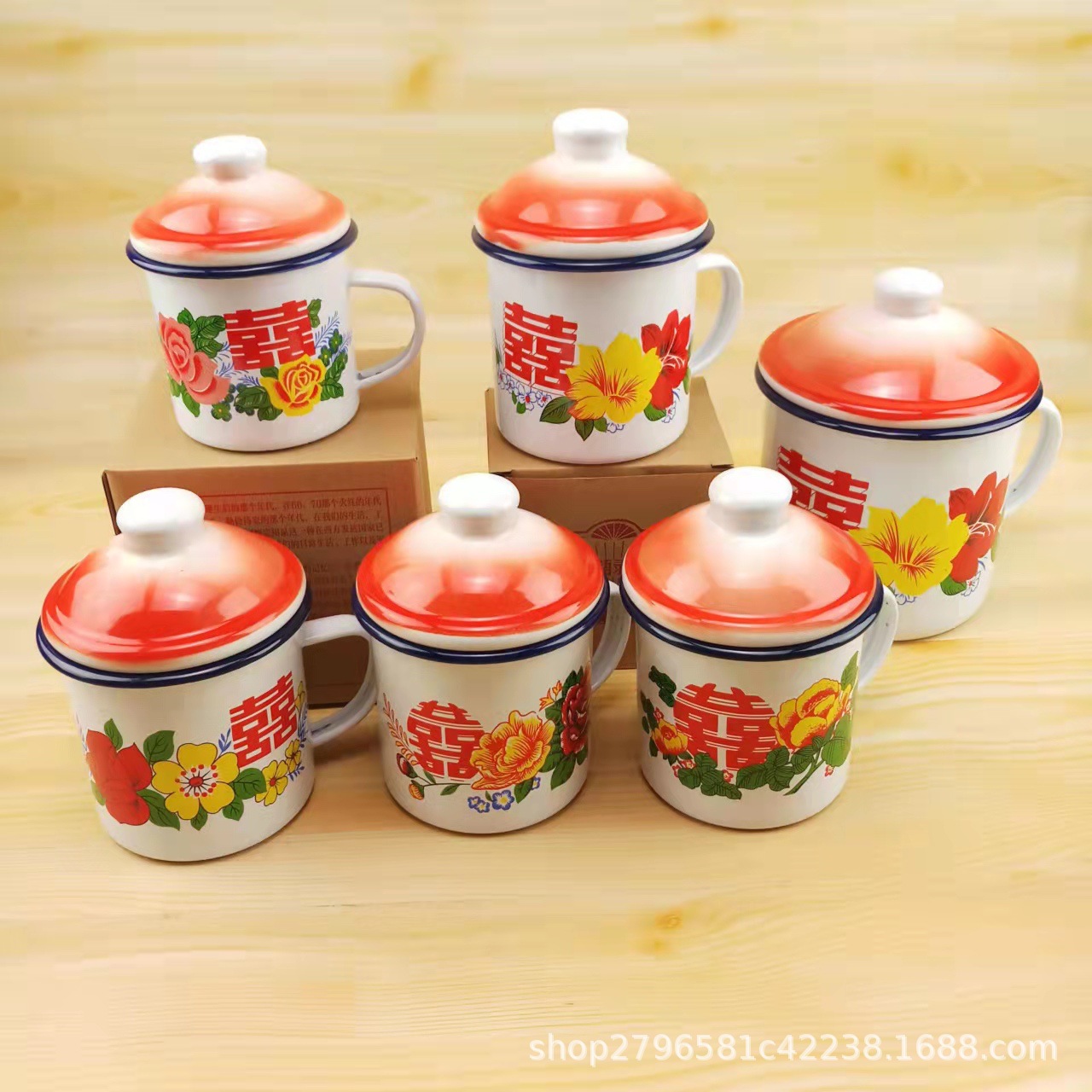 05 taza de esmalte grueso nostálgico retrógrado con tapa taza de esmalte taza de té de estilo antiguo taza de agua taza de hierro viento chino