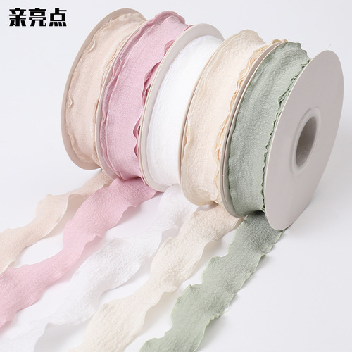 2.5CM lace pleated ribbon flowers bouquet decoration ribbon gift box diy packaging with florist supplies floral art