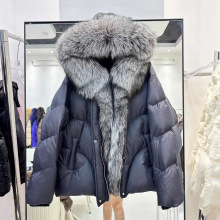 欧版2025冬季新品狐狸大毛领羽绒服女短款宽松加厚白鸭绒时尚外套