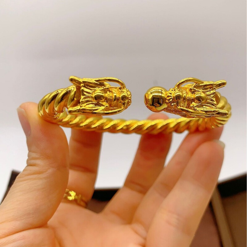 Brass gold-plated ancient style Double Dragon playing beads twist bracelet birth year dragon scale bracelet factory direct wholesale live broadcast 1