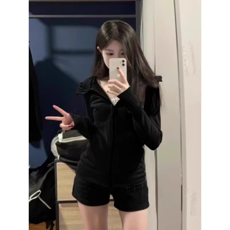 修身连帽收腰卫衣外套女秋2025新款短款上衣韩系穿搭即墨卫衣女装|undefined