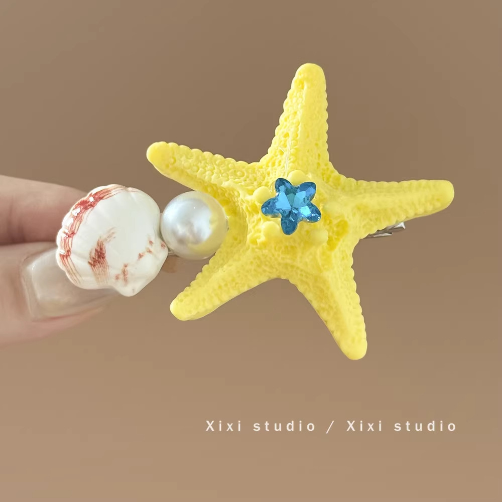 2번 노란색 불가사리 조개 머리핀 약 5.5cm