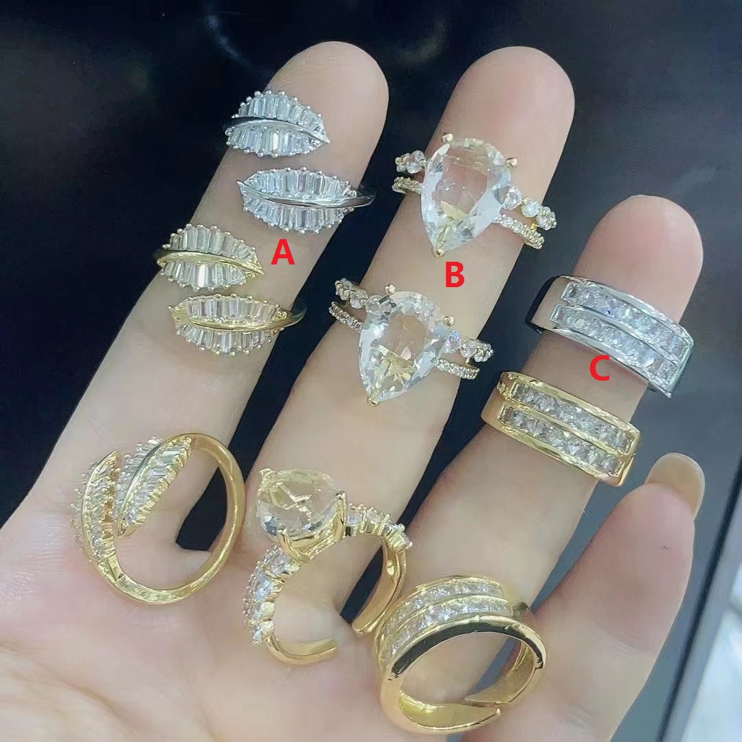 Fashion Water Droplets Copper Plating Inlay Zircon Rings 1 Piece display picture 1