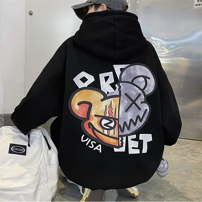Men's Streetwear Cartoon Monster Letter Print Hoodie Graphic Sweatshirts with Kangaroo Pocket Design Long Sleeve Hoodie 2023 Casual Pullovers For Men_voghion.com
