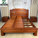 金花梨木全实木大床1.8双人床雕花1.5仿古明清古典中式榫卯实木床