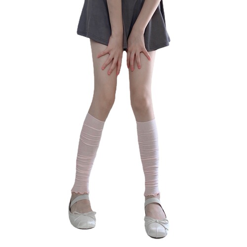 Spring and summer white slimming ballet style thin cotton vertical striped leg sleeves pile socks lace socks sleeves gray black calf socks