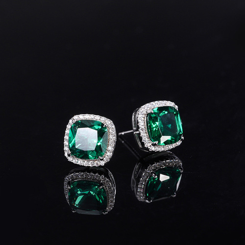 Zhuang Sheng Sheng Jewelry S925 Silver Hot Selling Emerald Cut Diamond Studded Earrings Set Main Stone 8*8