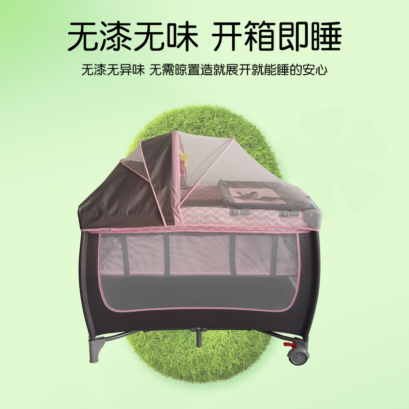 Cama de bebé con mosquiteros, cama de juego móvil, cama plegable multifuncional con mesa de pañales, cama para bebés sin instalación image 2