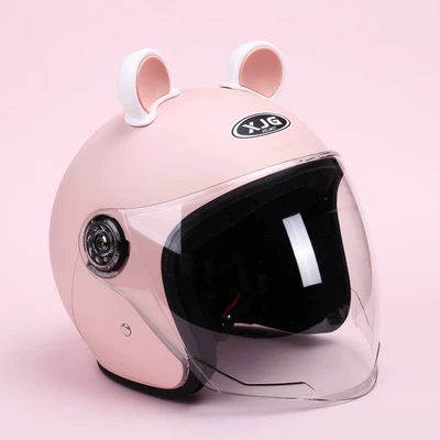 Motosiklet kaskı (dəbilqə): Universal Safety Helmet - soft-mist-powder-white-bear-ears-cold-protection-and-warmth-hd-clear-lenses