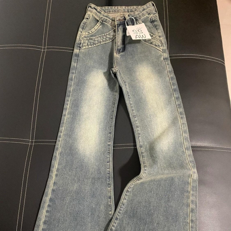 足を貼らないで小さいラッパのジーパンの女性の秋の新型の復古の腰のゆったりしている広足はやせている毛の縁がズボンを引きずることを現します。|undefined