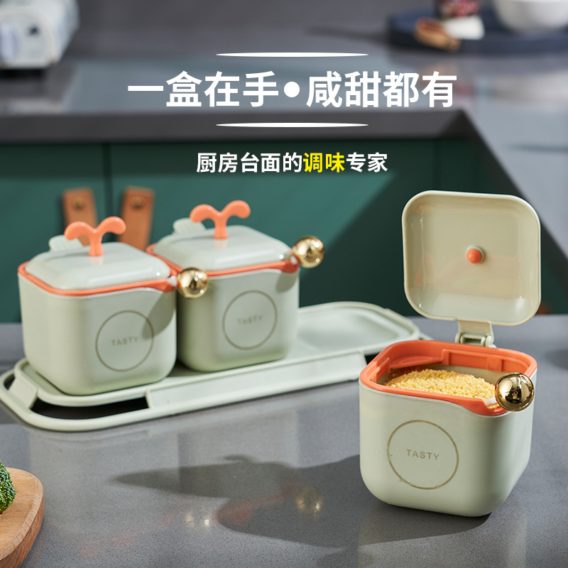 Hogar cocina condimento combinación traje condimento caja sal MSG tarro condimento botella compartimiento condimento caja