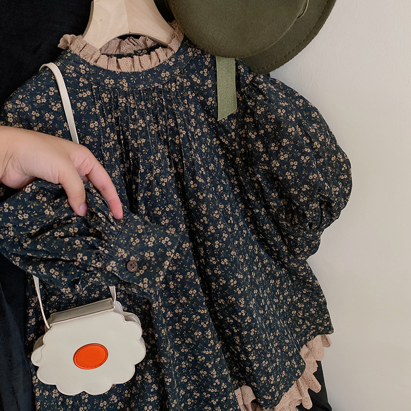 Koreanische kinder Tragen 2023 Herbst Neue Mädchen Spitze Fragmentierte Blume Blase Hülse Prinzessin Kleid Trend_voghion.com