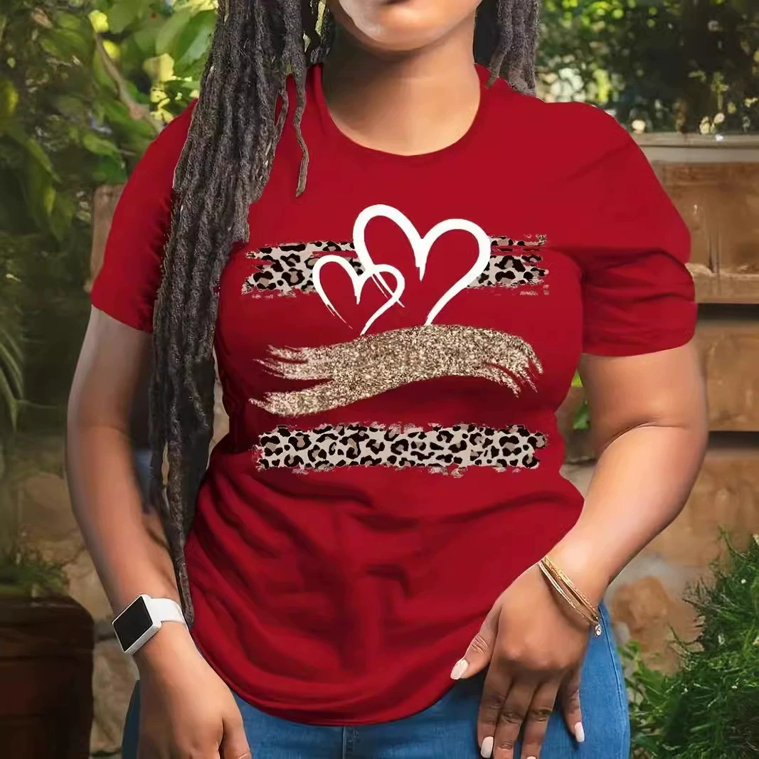 Новая модель любви с принтом, свободная футболка большого размера с короткими рукавами, женская нижняя одежда, повседневная топ ME15