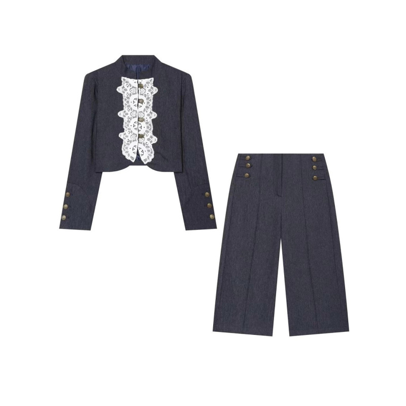 Women's Fashion 2026XM Autumn New Arrival French Lace Patchwork Short Jacket + Button-Decorated Long Casual Coat Women's Fashion 2026XM Autumn New Arrival French Lace Patchwork Short Jacket + Button-Decorated Long Casual Coat