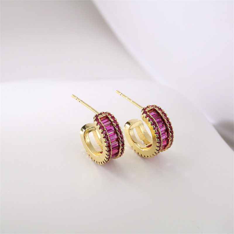 Fashion Geometric Copper Artificial Gemstones Earrings 1 Pair