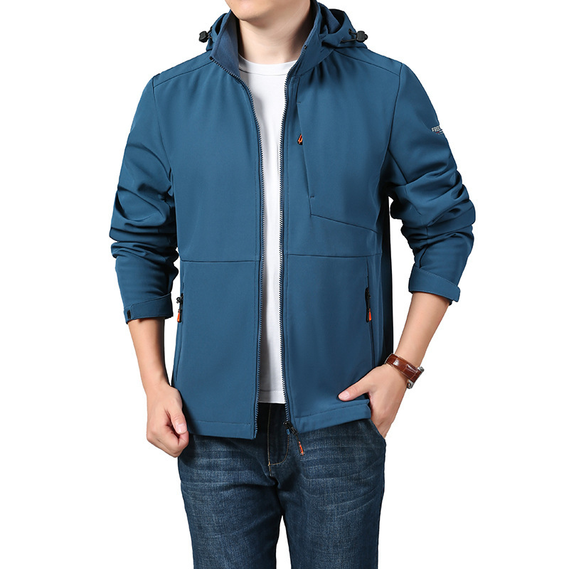 Winter Jacket Outdoor Mountaineering Men's Jacket Hooded Detachable Solid Color Men's Top Soft Shell Casual Jacket