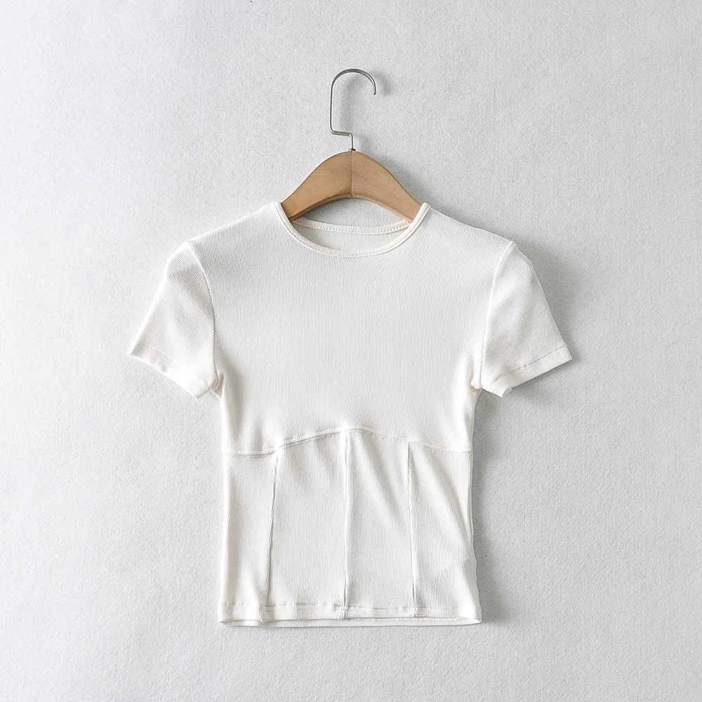 summer new fashion stitching short round neck solid color short-sleeved T-shirt  NSAC31329