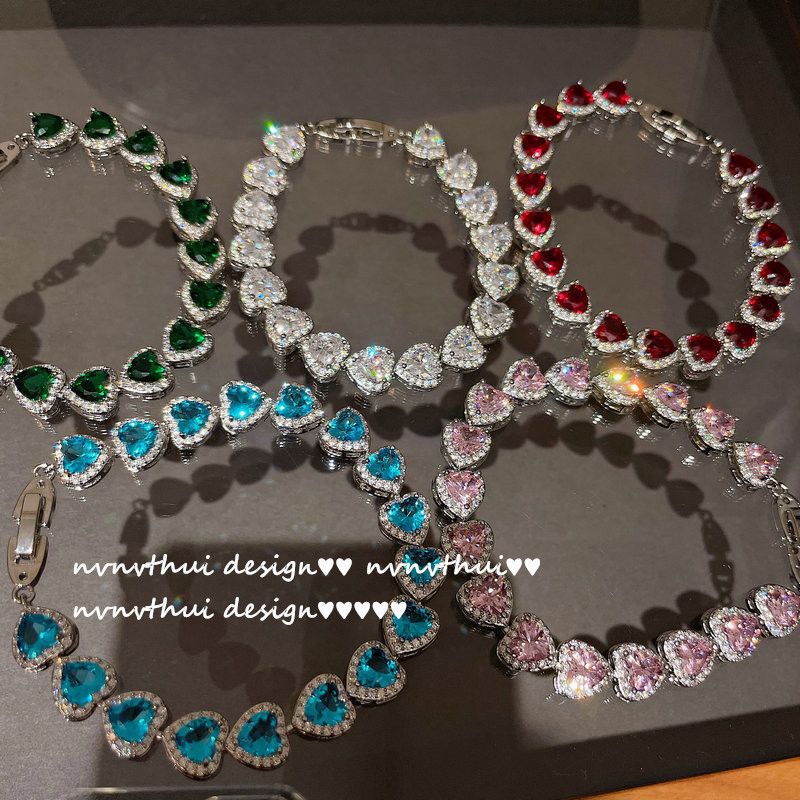 Oil Painting Pigeon Blood Red Heart Gem Bracelet Designer Plated 18K Gold Goose Yellow Barbie Heart Letter Zircon Bracelet