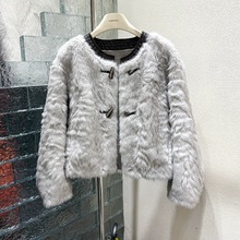 2025秋冬新款小香风短款外套女气质时尚百搭牛角扣加厚毛毛外套潮