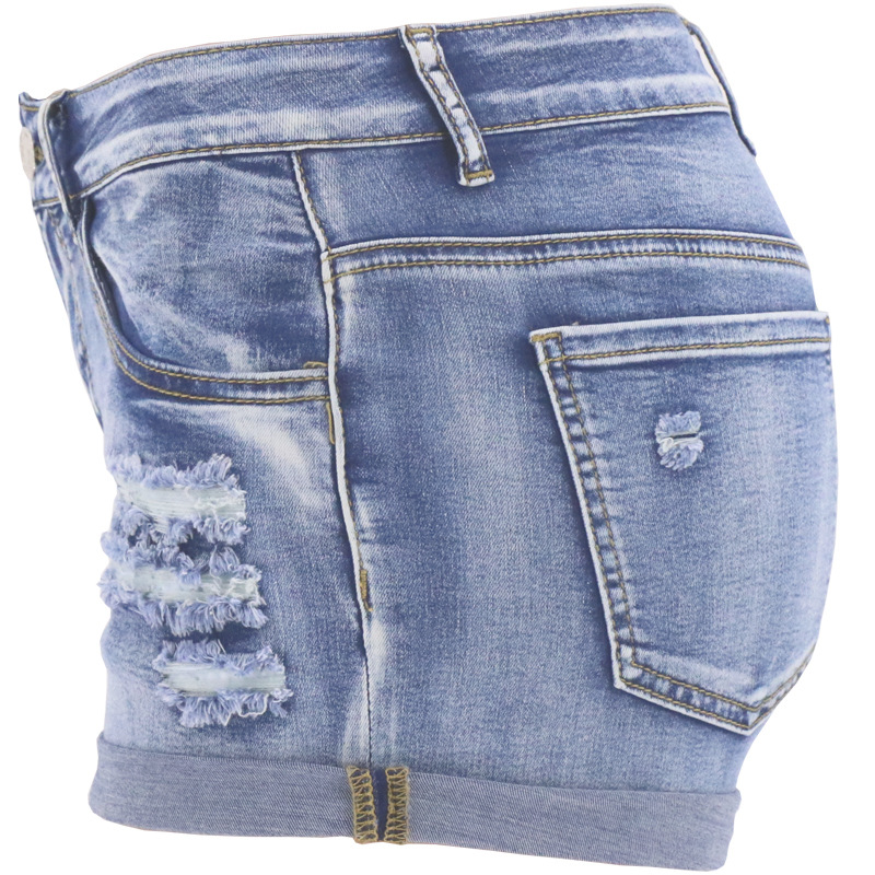 washed ripped holes bleached high-rise slim denim shorts NSYB65087