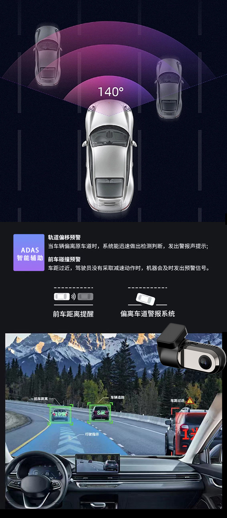 Universal Car Hd Night Vision Dash Cam USB Installation-Free Android Car Large Screen Video Recorder Cross-Border Shipping