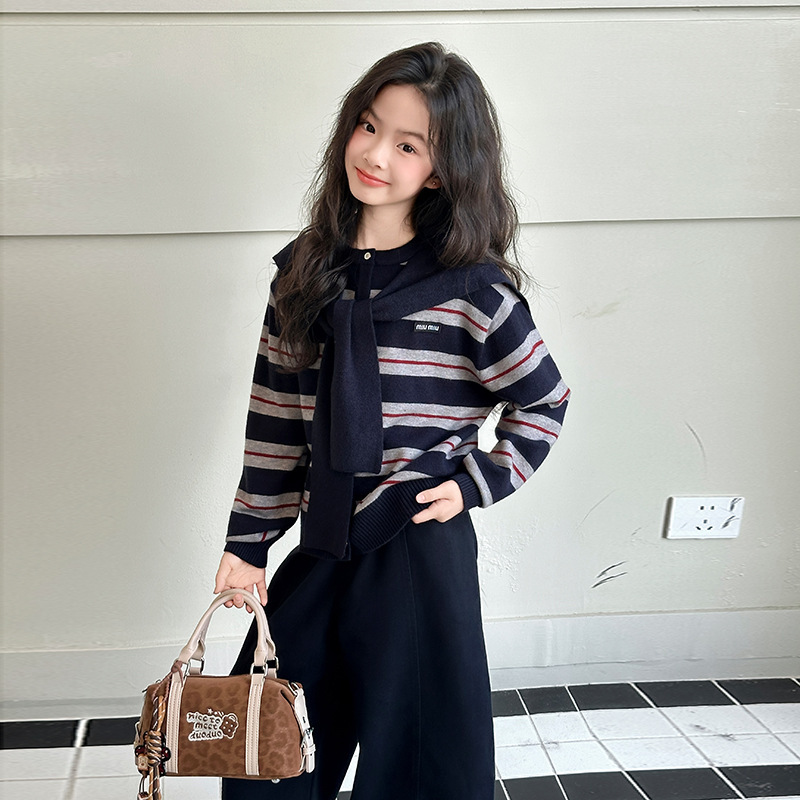 女童秋季套装2025新款儿童秋季开衫毛衣弯刀裤韩版潮酷穿搭两件套|undefined
