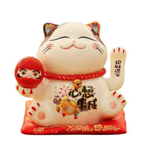 Automatic Greeting Money Cat Ornament for Store Opening, Lucky Business Gift, Fortune Cat at Cashier Desk, 5-inch