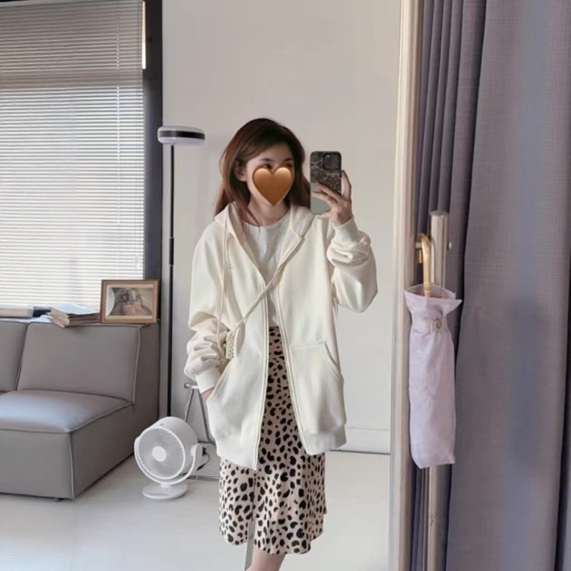 AL0宽松外套女2025新款春秋灰色加绒连帽开衫卫衣休闲百搭运动瑜|undefined
