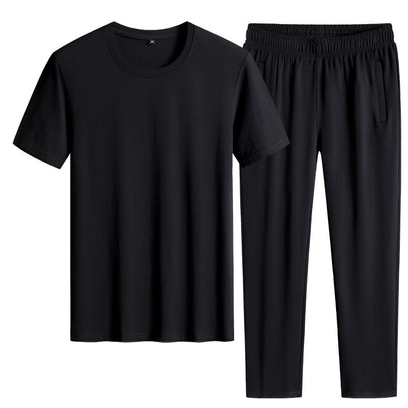 Trajes deportivos de verano delgados pantalones de manga corta de dos piezas de ropa de hombre casual camiseta de color sólido ropa deportiva se puede imprimir
