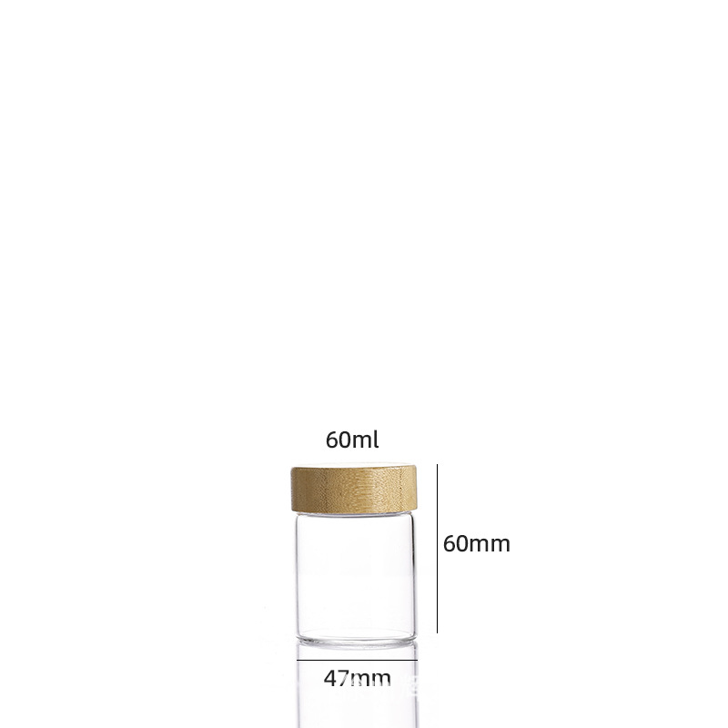 Botellas de tubos de borosilicato de alto contenido al por mayor, botellas de vidrio selladas con tapa de grano de madera de 47 mm de diámetro, botellas de embalaje de polvo de píldoras visuales image 8