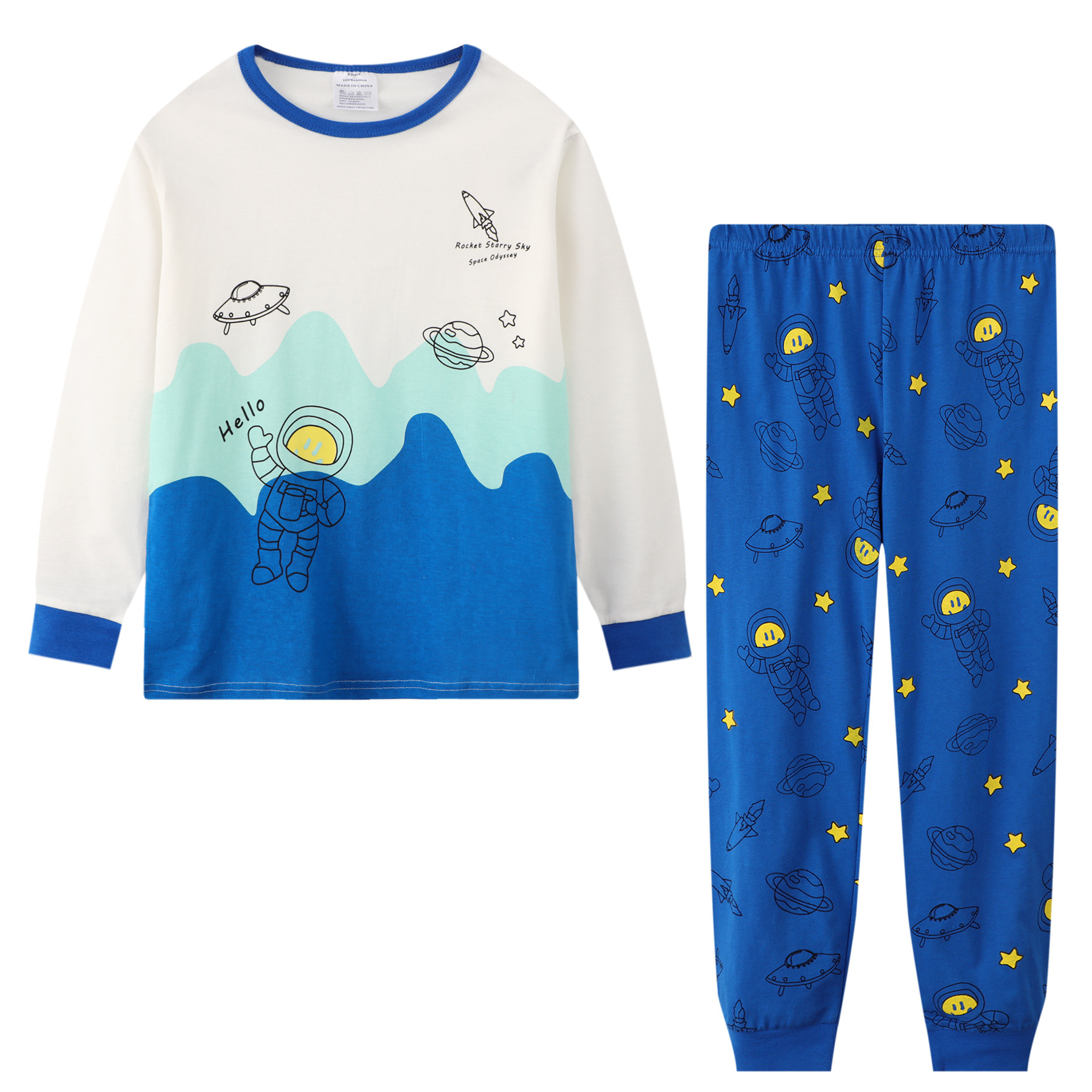 Pijamas para niños de dos piezas de estilo europeo y americano cuello redondo manga larga dibujos animados impreso ropa de aire acondicionado comercio exterior al por mayor ropa para niños grandes