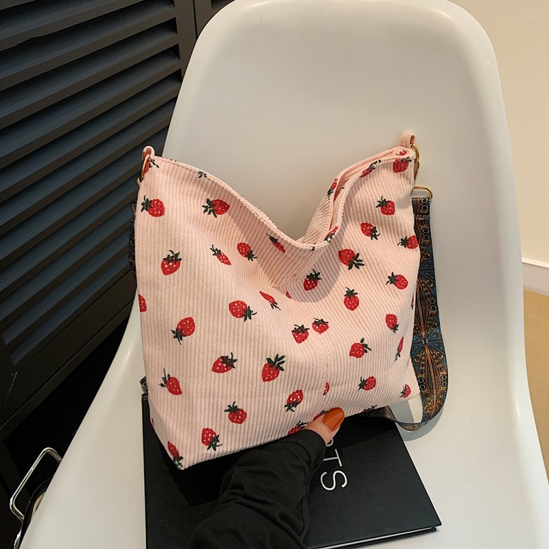 Damen Cord Umhängetasche Mit Erdbeermuster Im Koreanischen Stil_voghion.com