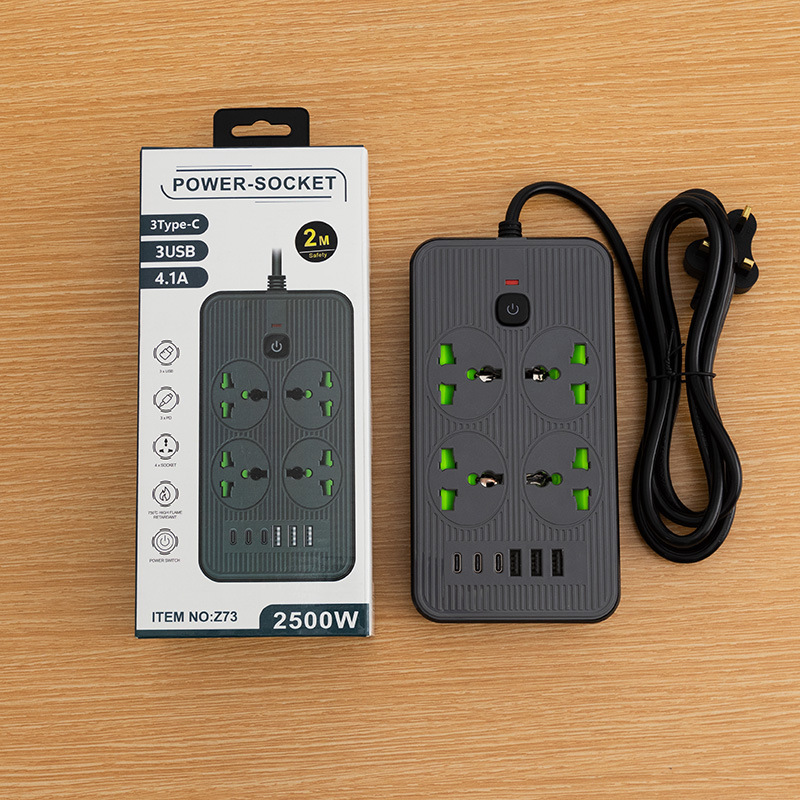 Z73# caja de color neutro 3USB + 3Type-c enchufe de 4 bits 12 interruptor de conector con luz indicadora