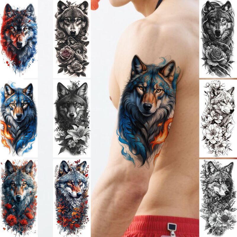 New Cross-Border Wolf Pattern Tattoo Stickers, Various Styles in Stock, Temporary Tattoo Stickers for Arms and Legs, Temu European and American Tattoo New Cross-Border Wolf Pattern Tattoo Stickers, Various Styles in Stock, Temporary Tattoo Stickers for Arms and Legs, Temu European and American Tattoo