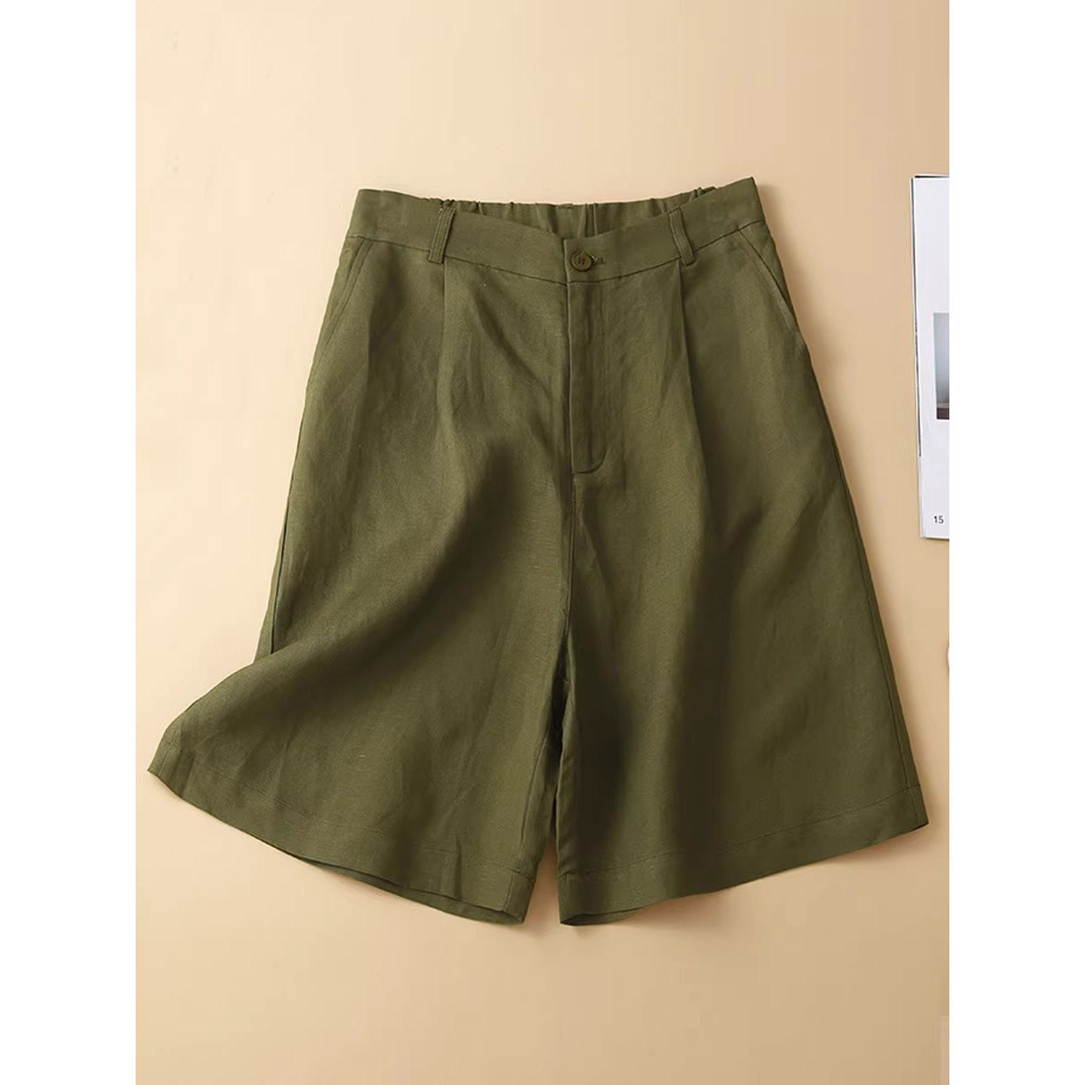 Quần short nữ ống rộng vải lanh cotton phong cách mới — Màu cam