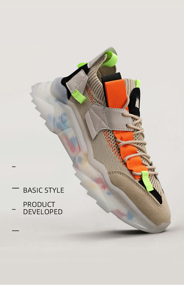 Giày thể thao nam cỡ lớn kiểu dad shoe đế dày dệt lưới thoáng khí, đế cao 3 cm — Màu be, Màu trắng, Màu đen chi tiết 8