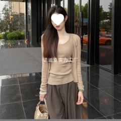 JECCIFIVE 开衫外套女秋季层次感慵懒风背心上衣女开衫针织两件套
