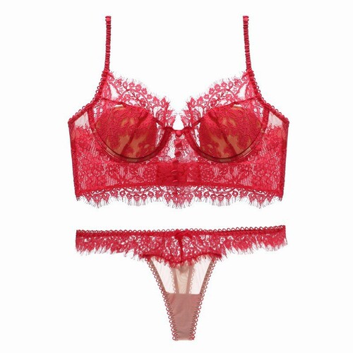 French sexy underwear U-shaped large backless thin cotton eyelashes lace underwear large breasts showing small anti-sagging large size bra