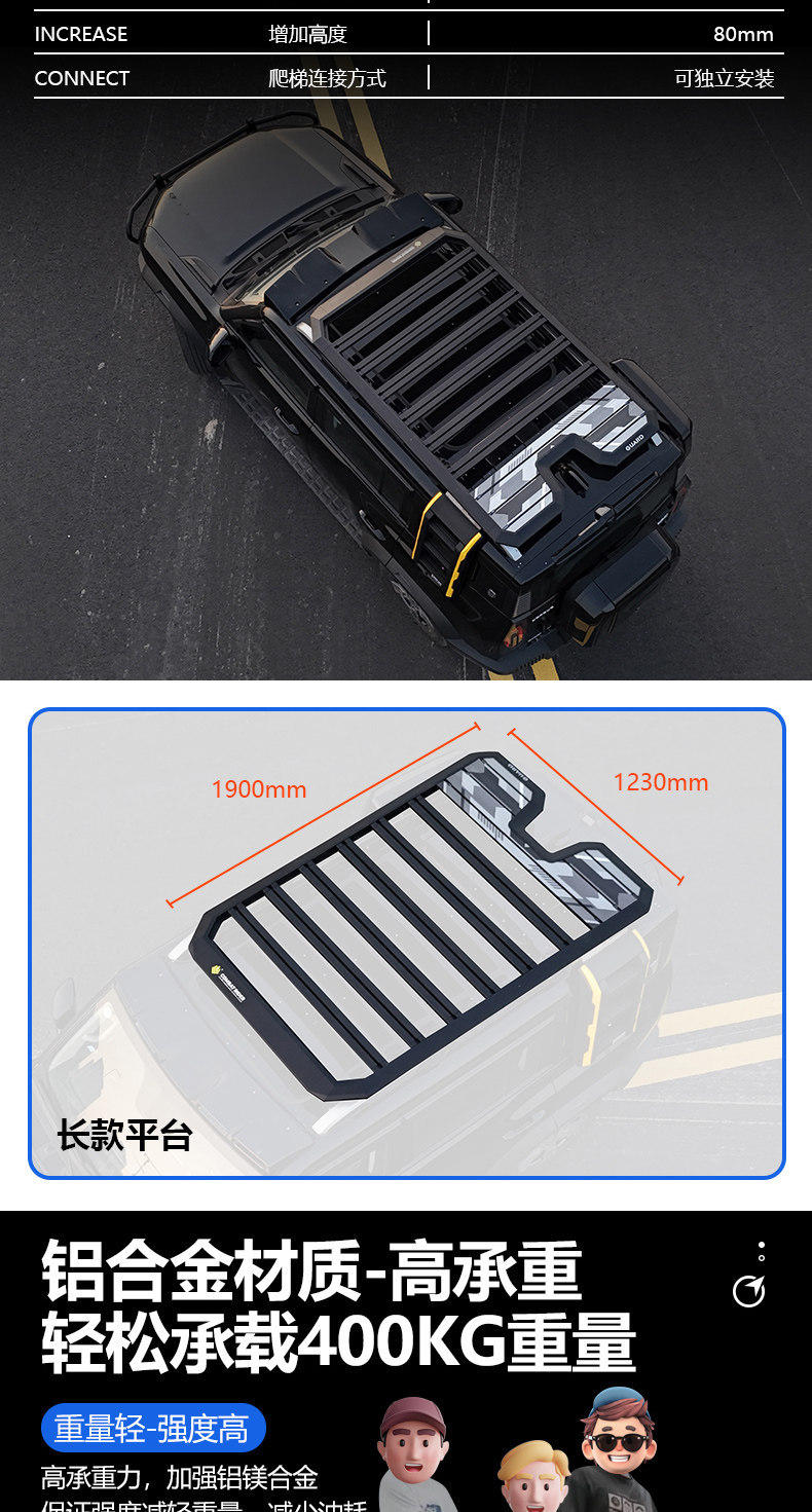 Suitable for Jietu Traveler Outdoor Camping Car Roof Expansion, Explorer Car Roof Luggage Rack, Canopy Side Tent, Ladder