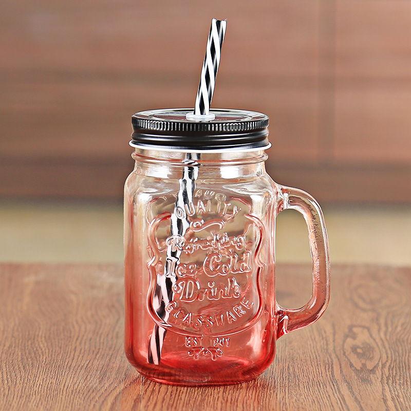 Fábrica al por mayor Polla taza Internet celebridad gradiente color Mason taza paja vidrio taza con mango fútbol taza de agua