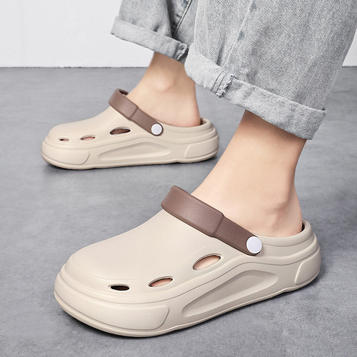 Men's Summer Driving Slippers with Anti-Slip Soft Sole, Rounded Toe, Beach Shoes, Trendy Cool Shoes for Outdoor Use, Men's Outer Wearing