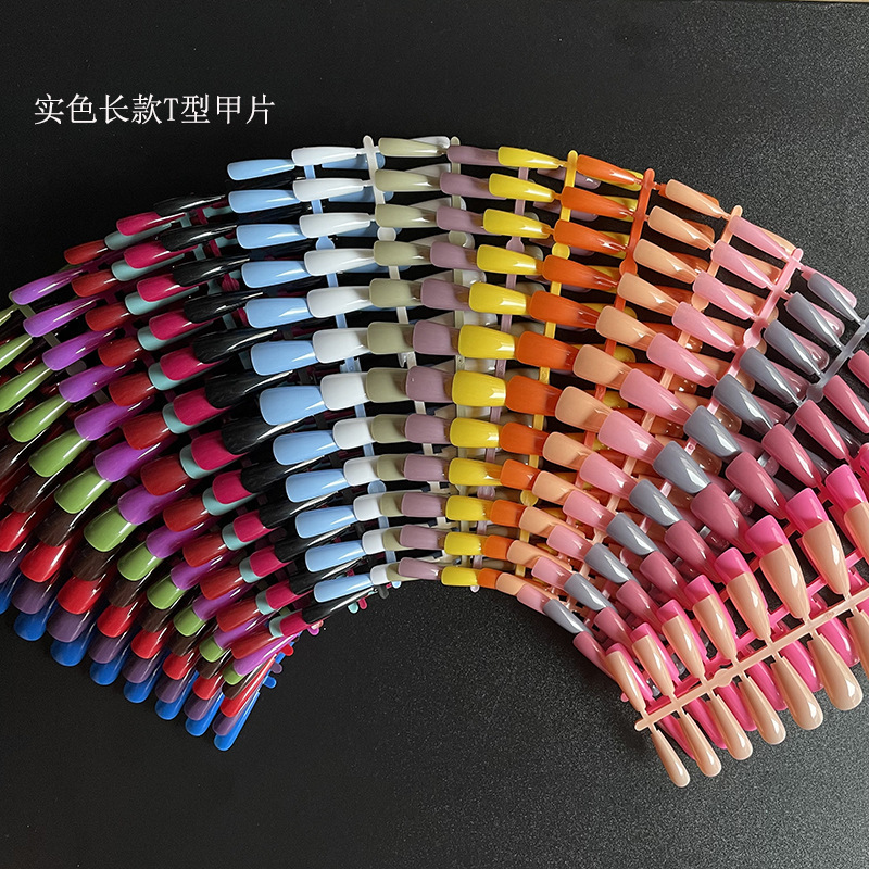 Nial foreign trade long nail piece super long ballet solid color fake nail long T-shaped ballet nail trapezoidal coffin nail piece