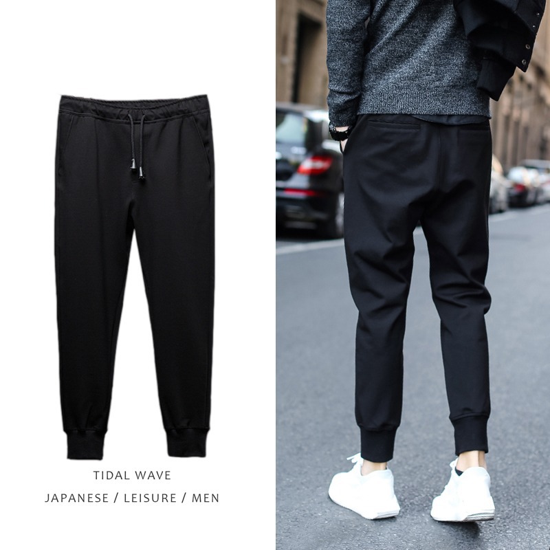 Pantalones de los hombres de verano versátiles sueltos Pantalones deportivos de seda de hielo de los hombres delgados pantalones recortados pantalones casuales de los hombres