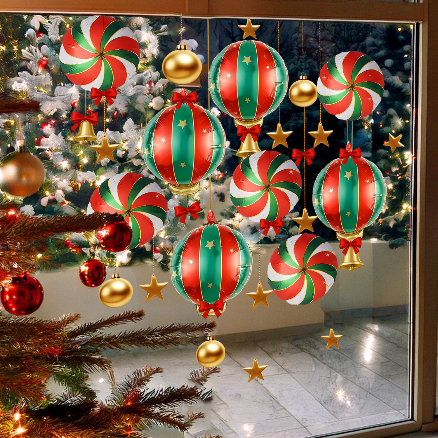 Transfronterizo Amazon ventana de Navidad globos estrellas campanas decoración pegatinas estáticas dormitorio decoración de la sala de estar pegatinas de vidrio image 4