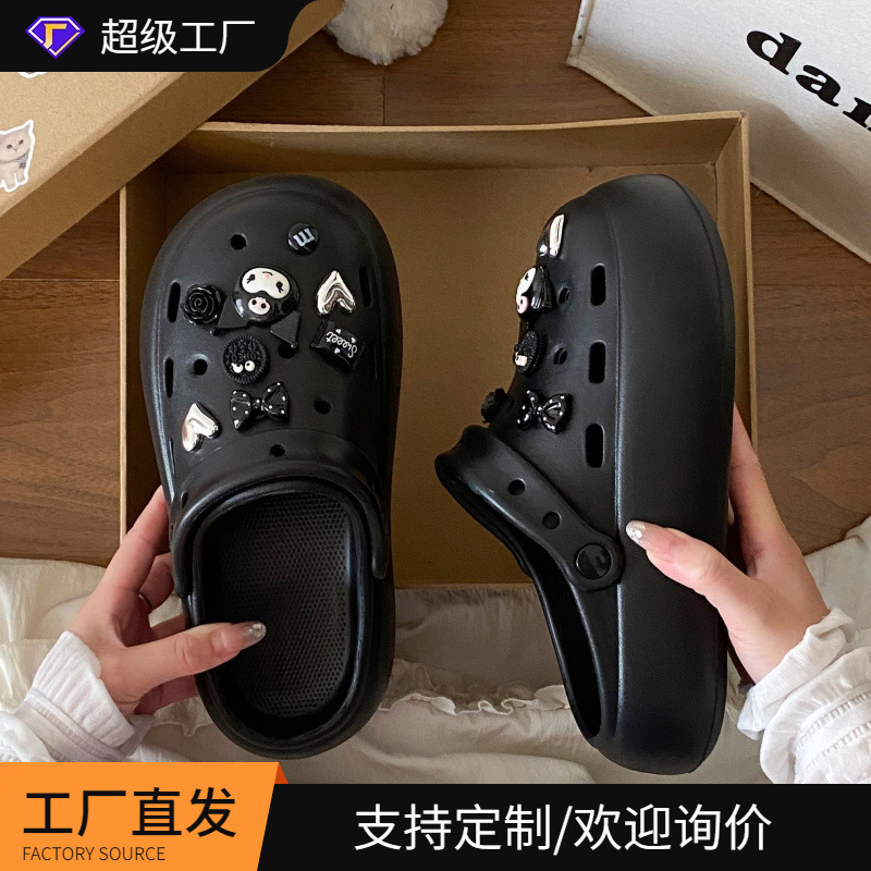 Sweet and Cool Rose Silver Heart Thick-Soled Closed-Toe Clogs for Summer, Fashionable Versatile Non-Slip Height-Increasing Eva Clogs for Women
