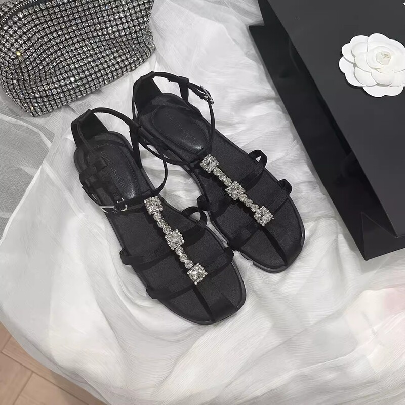 Sheepskin ~ Genuine Leather Flat Rhinestone Open Toe Sandals Women's Roman Shoes French Niche Sandals Sheepskin ~ Genuine Leather Flat Rhinestone Open Toe Sandals Women's Roman Shoes French Niche Sandals